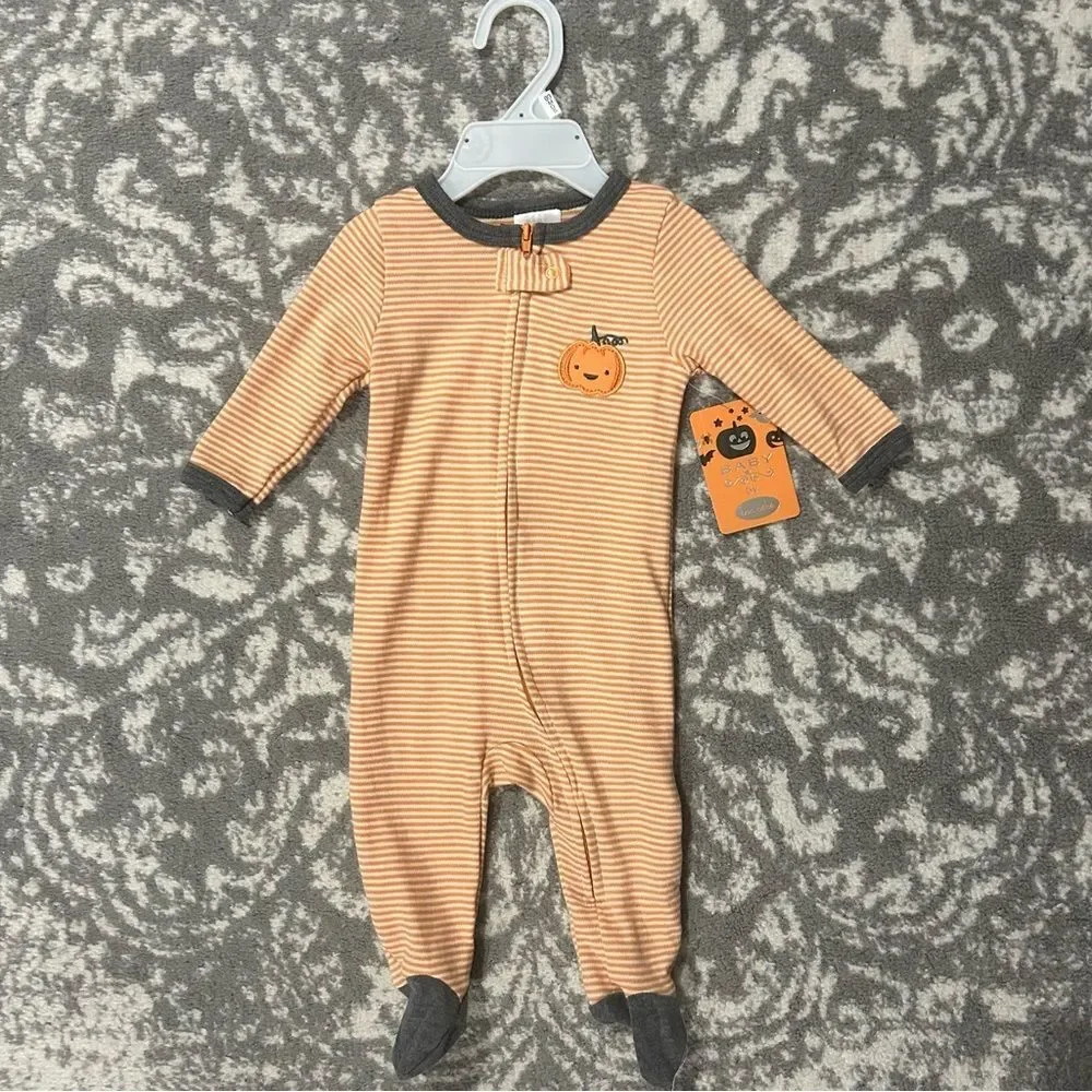 Bon Bébé Baby Halloween Pumpkin Footie Zip Up Pajama NWT 0-3 Months